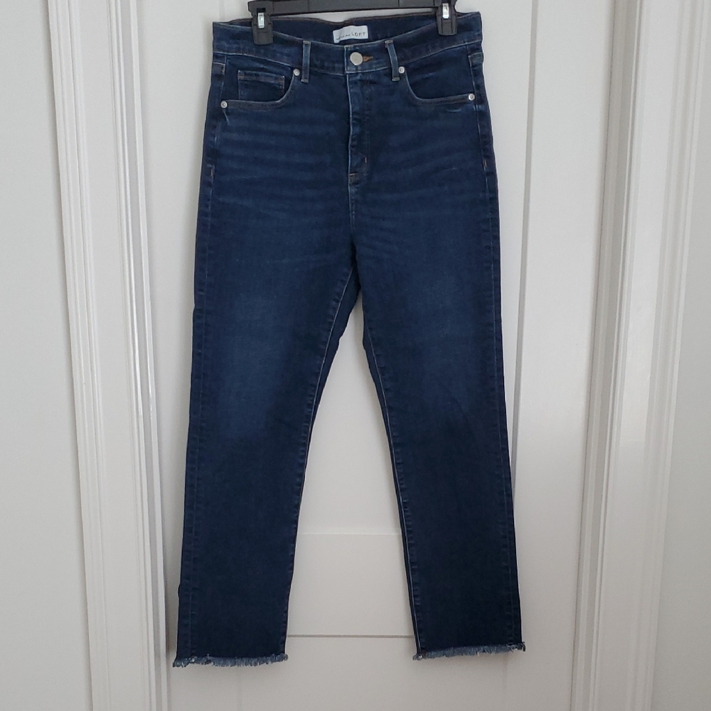 LOFT Dark Blue Ankle Cropped Jeans High Waist Straight 30/10